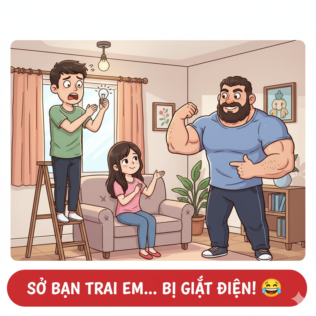 Chàng trai thay bóng đèn, cô gái có bạn trai nhưng sợ bị giật điện